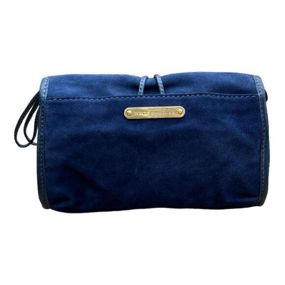 Juicy Couture Navy Blue Suede Clutch - Magnetic Closure - Leather Trim & Tassels - Picture 2 of 8